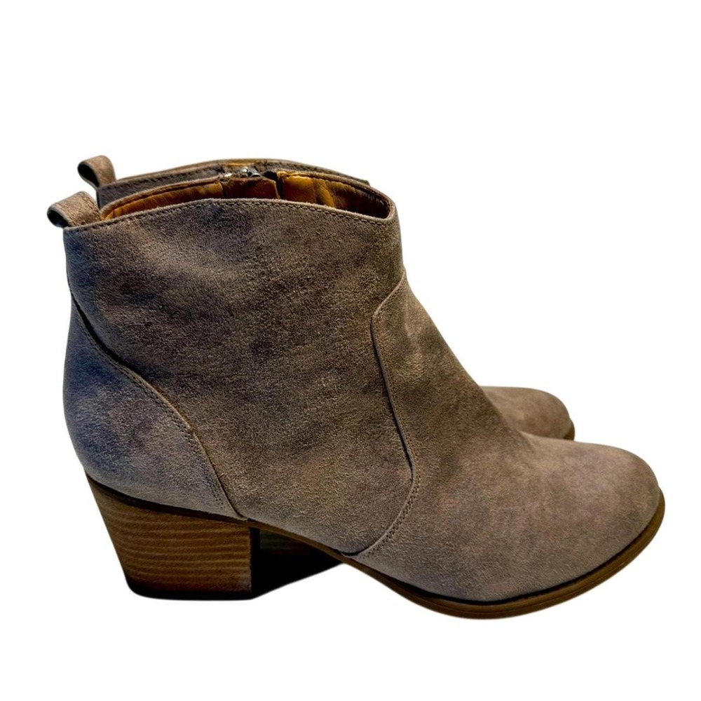 Franco Sarto Tan Suede Ankle Boots Western Stacked Block Heel Pointed Toe Bootie